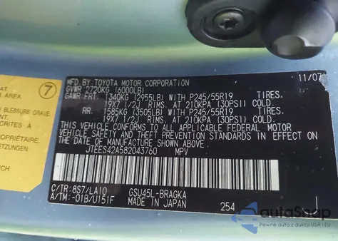 2008 Toyota Highlander Limited из США, поврежденный, VIN JTEES42A582043760